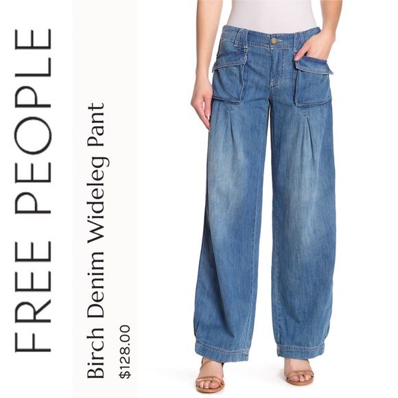 Free People Birch Denim Wideleg Pants 